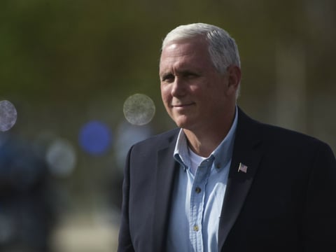 U.S. Vice President Mike Pence arrives at the Muniz National Guard Air Base, in San Juan, Puerto Rico, Friday, Oct. 6, 2017